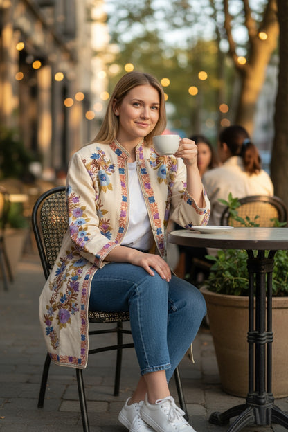 Women’s Woolen Long Coat – Elegant Winter Wear -OffWhite