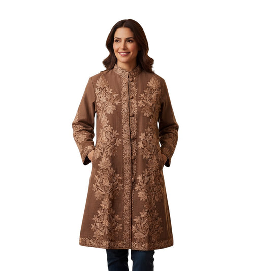 Women’s Woolen Long Coat – Elegant Winter Wear - Light Brown