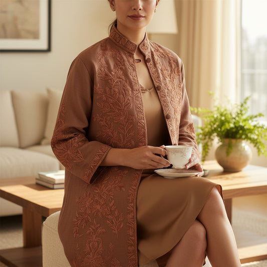 Women’s Woolen Long Coat – Elegant Winter Wear - Light Grey