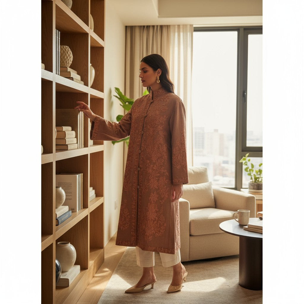 Women’s Woolen Long Coat – Elegant Winter Wear - Light Grey
