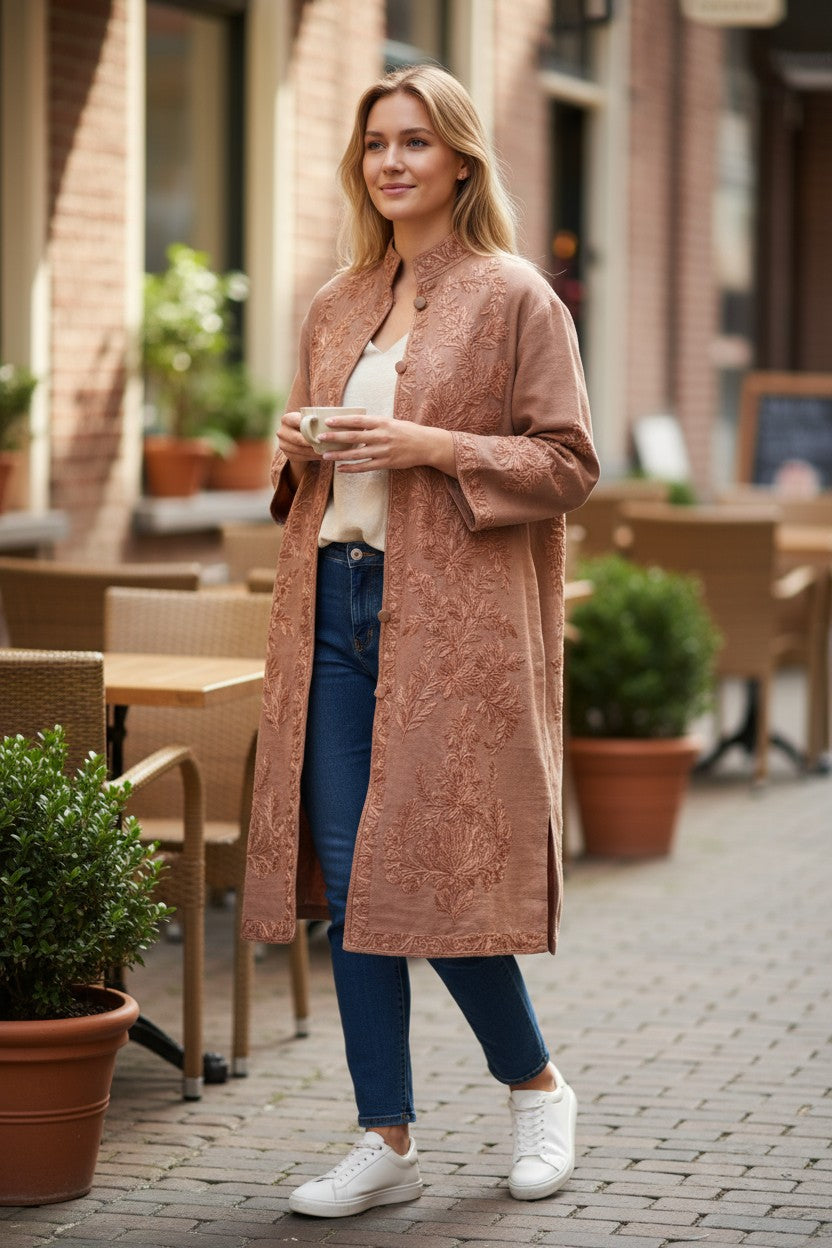 Women’s Woolen Long Coat – Elegant Winter Wear - Light Grey