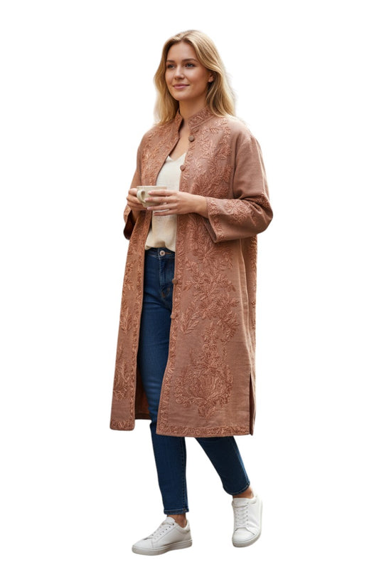 Women’s Woolen Long Coat – Elegant Winter Wear - Light Grey
