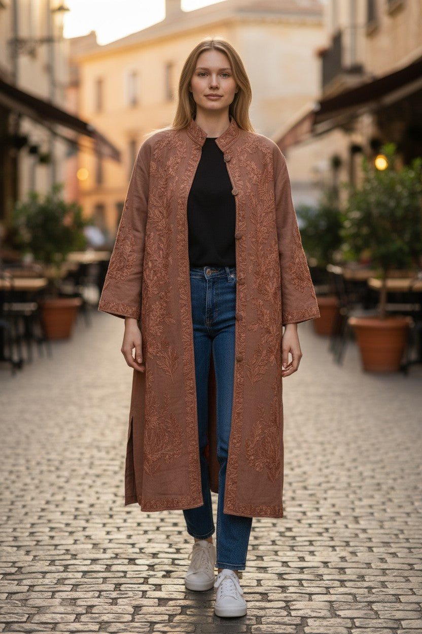 Women’s Woolen Long Coat – Elegant Winter Wear - Light Grey