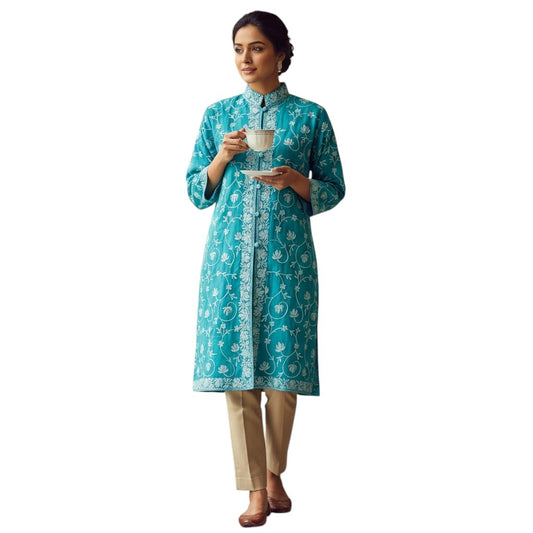 Women’s Woolen Long Coat – Elegant Winter Wear - Turquiose