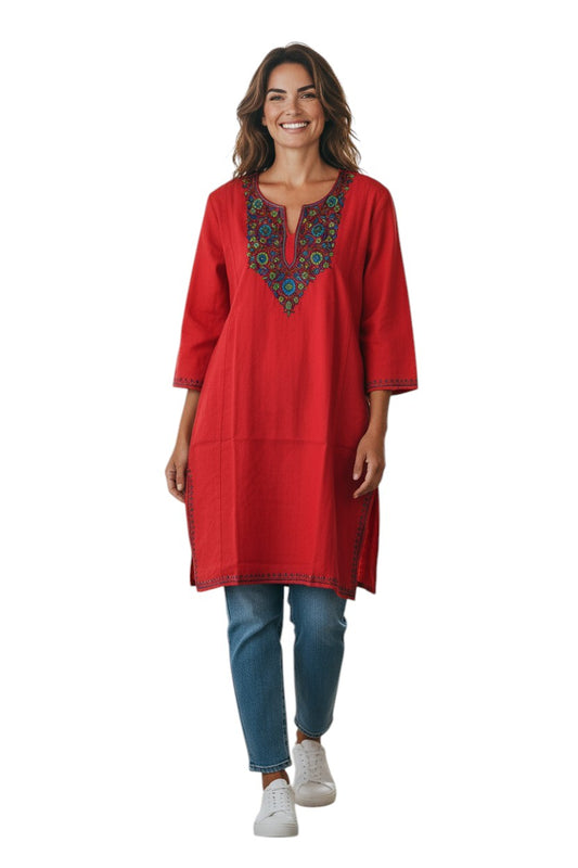 Kashmiri Woolen Pheran with Traditional Embroidery - Red