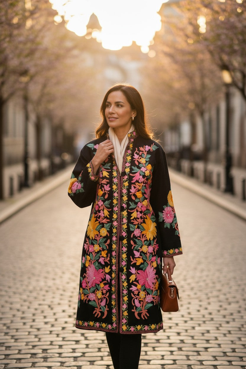 Women’s Woolen Long Coat – Elegant Winter Wear - Black