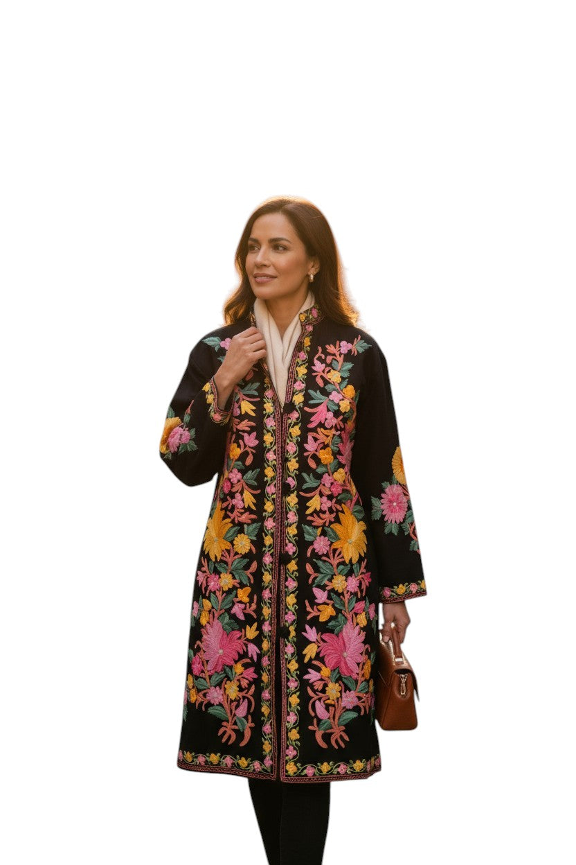 Women’s Woolen Long Coat – Elegant Winter Wear - Black