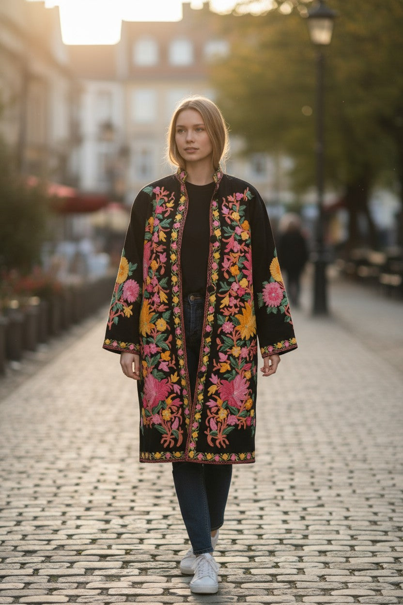 Women’s Woolen Long Coat – Elegant Winter Wear - Black