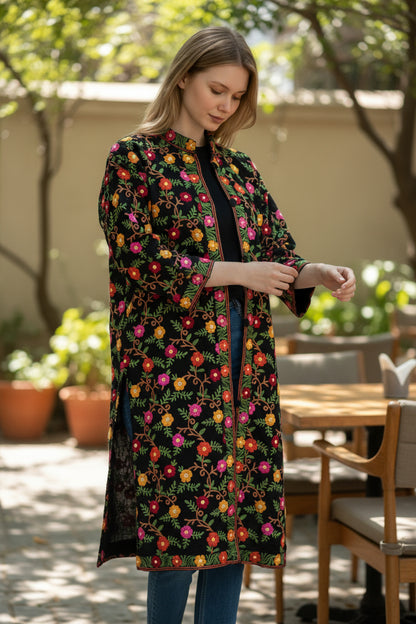 Women’s Woolen Long Coat – Elegant Winter Wear - Black