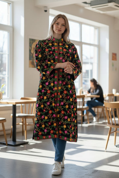 Women’s Woolen Long Coat – Elegant Winter Wear - Black