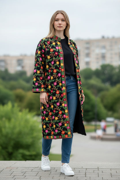 Women’s Woolen Long Coat – Elegant Winter Wear - Black