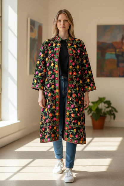 Women’s Woolen Long Coat – Elegant Winter Wear - Black