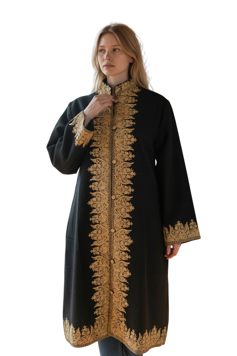 Women’s Woolen Long Coat – Elegant Winter Wear - Black