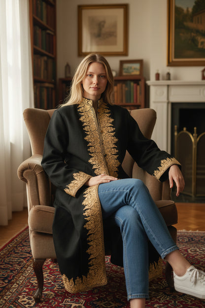 Women’s Woolen Long Coat – Elegant Winter Wear - Black