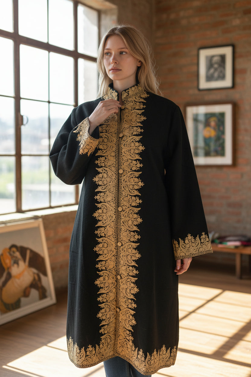Women’s Woolen Long Coat – Elegant Winter Wear - Black