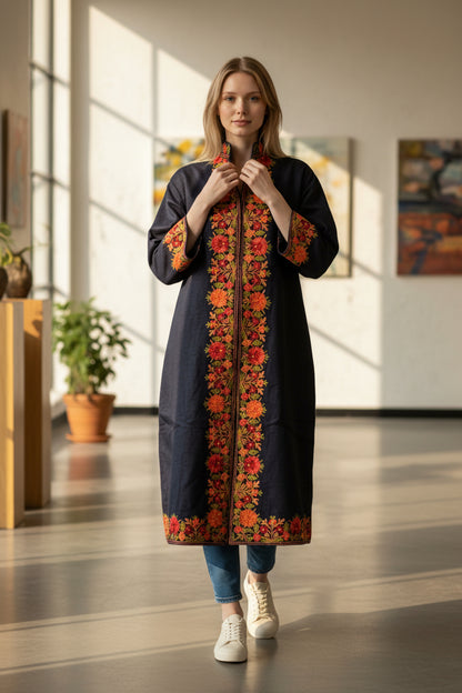 Women’s Woolen Long Coat – Elegant Winter Wear - Blue