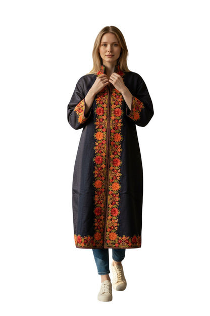 Women’s Woolen Long Coat – Elegant Winter Wear - Blue