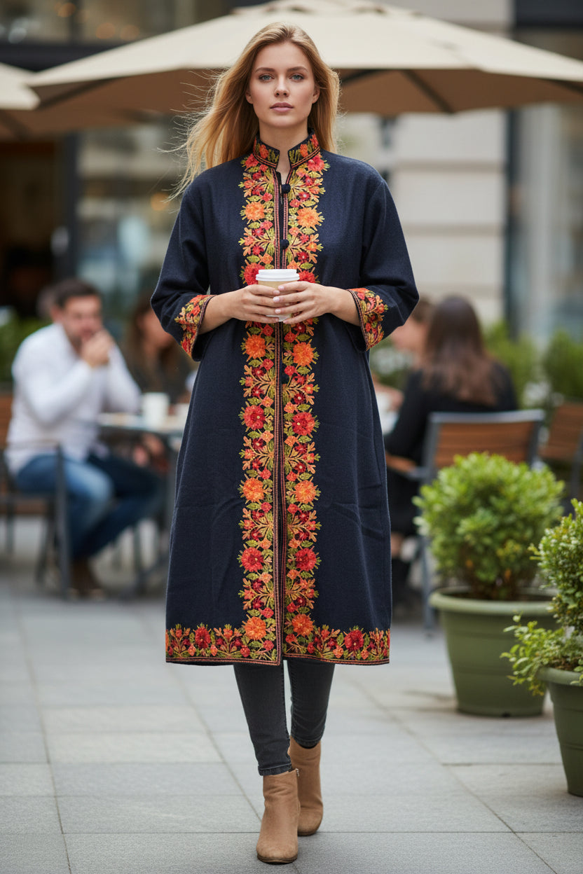 Women’s Woolen Long Coat – Elegant Winter Wear - Blue