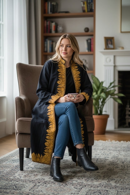 Women’s Woolen Long Coat – Elegant Winter Wear - Blue