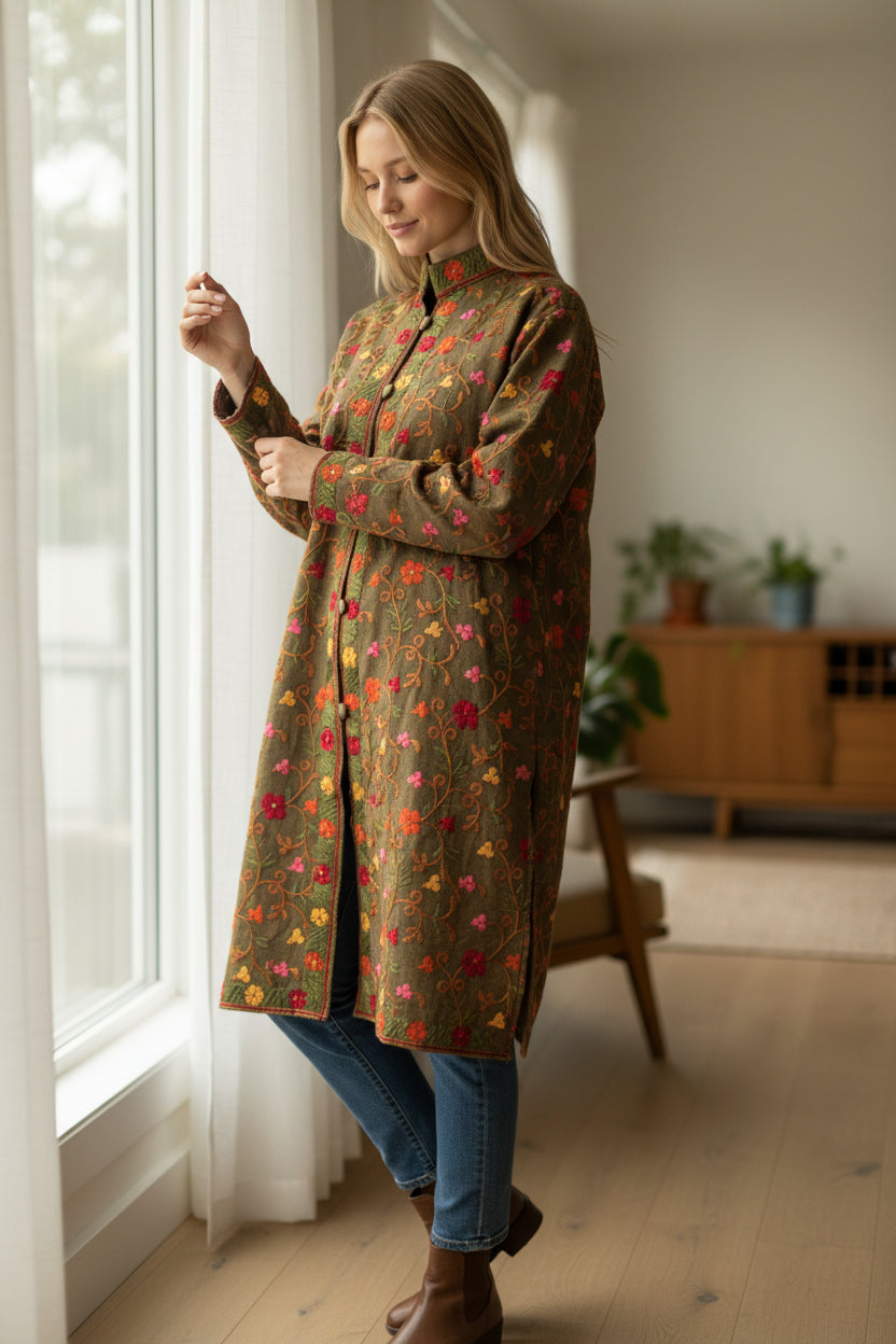 Women’s Woolen Long Coat – Elegant Winter Wear - Grey