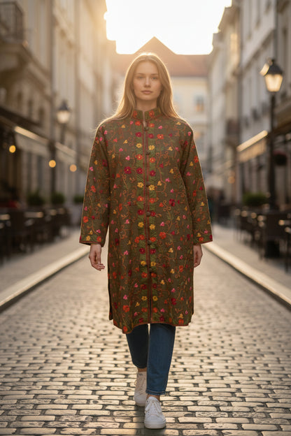 Women’s Woolen Long Coat – Elegant Winter Wear - Grey