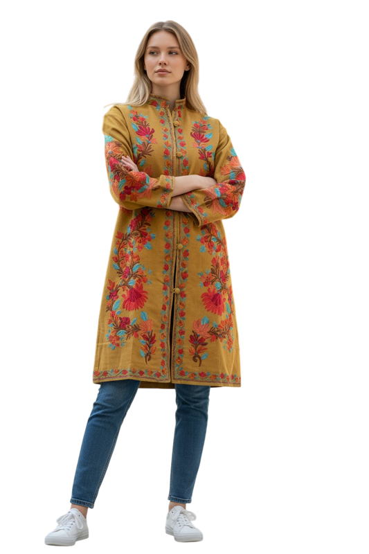 Women’s Woolen Long Coat – Elegant Winter Wear - Olive