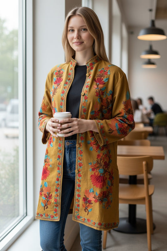 Women’s Woolen Long Coat – Elegant Winter Wear - Olive