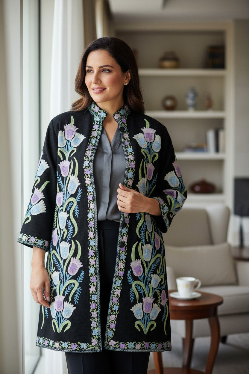 Women’s Woolen Long Coat – Elegant Winter Wear - Black