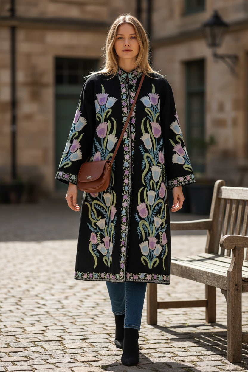 Women’s Woolen Long Coat – Elegant Winter Wear - Black