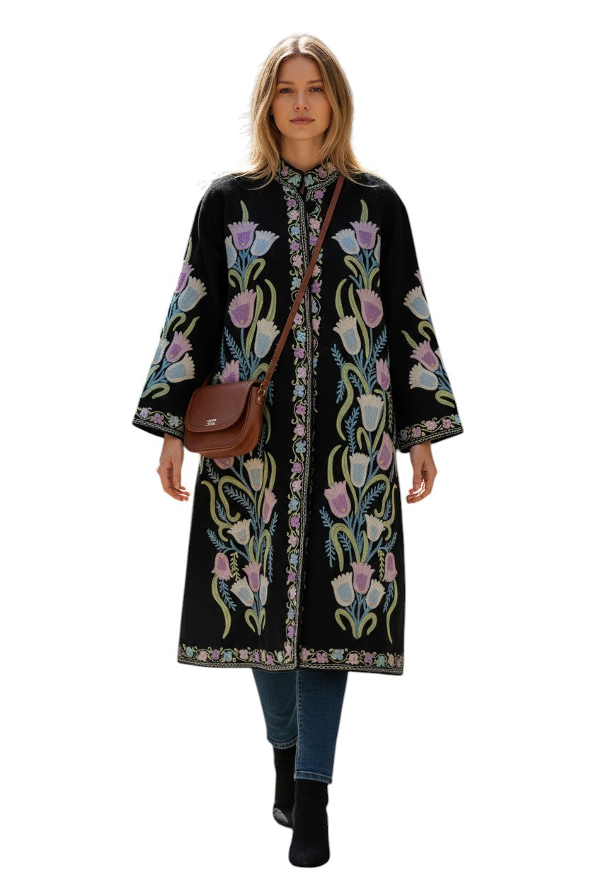 Women’s Woolen Long Coat – Elegant Winter Wear - Black