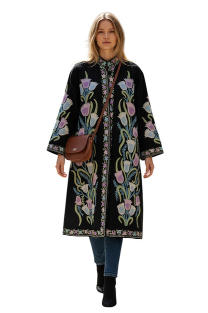 Women’s Woolen Long Coat – Elegant Winter Wear - Black
