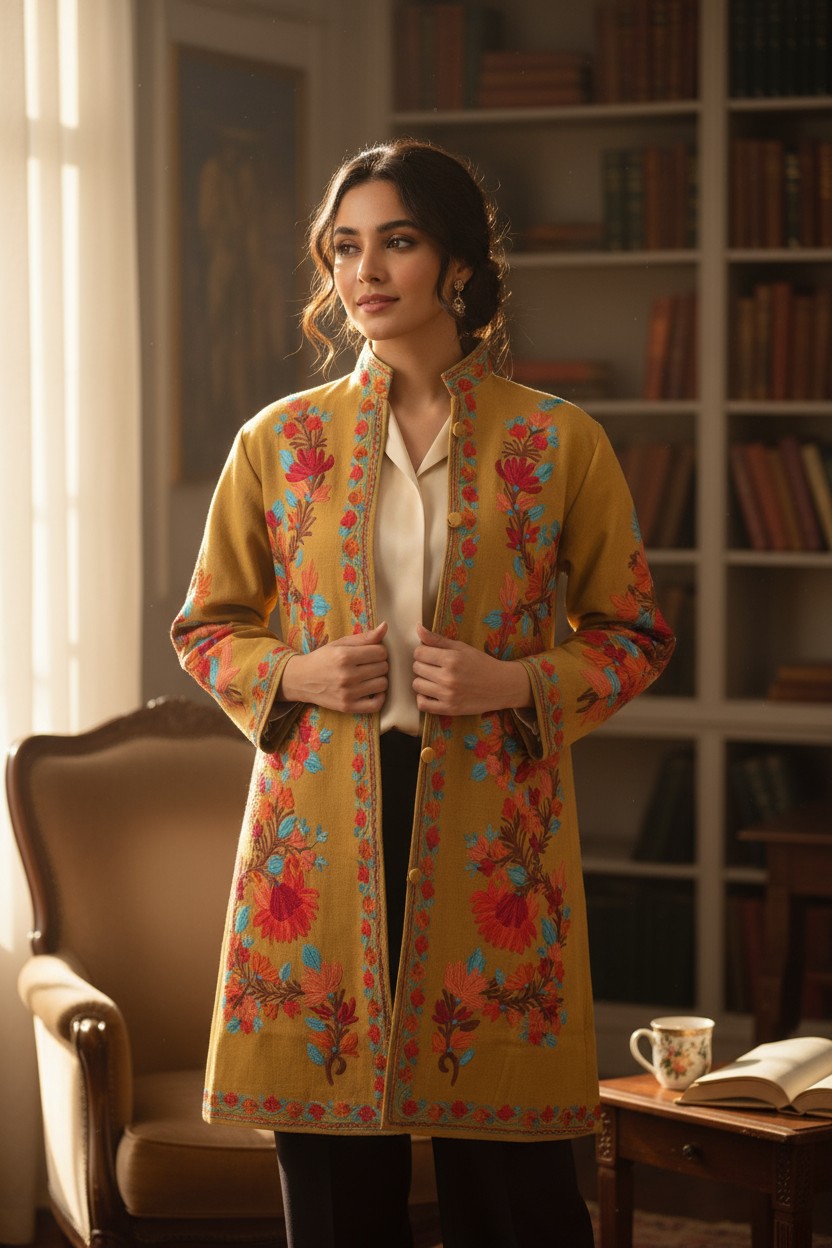 Women’s Woolen Long Coat – Elegant Winter Wear - Mustard