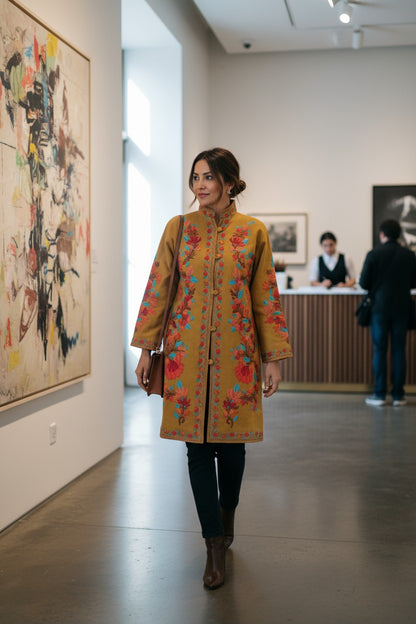 Women’s Woolen Long Coat – Elegant Winter Wear - Mustard