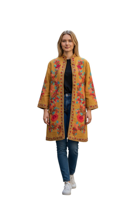 Women’s Woolen Long Coat – Elegant Winter Wear - Mustard