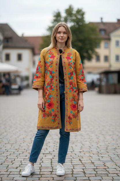 Women’s Woolen Long Coat – Elegant Winter Wear - Mustard