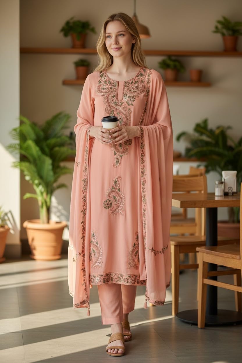 Georgette suits with Kashmiri Embroidery Salwar Suits - pink