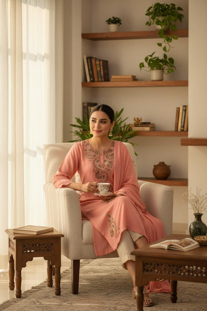 Georgette suits with Kashmiri Embroidery Salwar Suits - pink