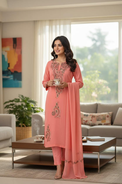 Georgette suits with Kashmiri Embroidery Salwar Suits - pink