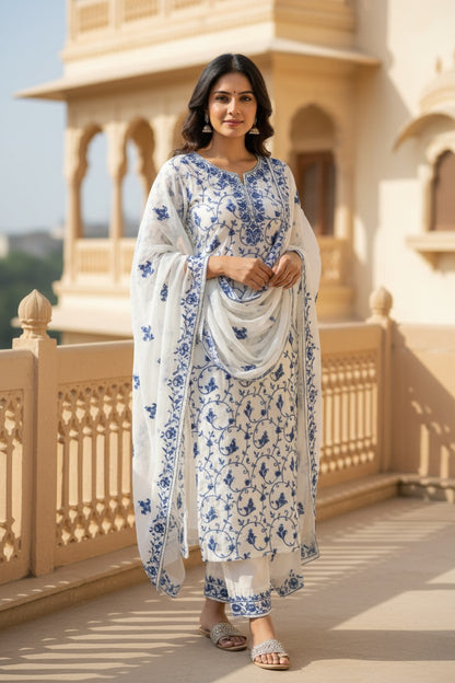 Women Georgette Aari Embroidered suits - OffWhite