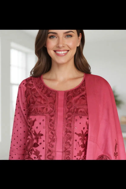 Women Woolen Kashmiri Suits Semi Pashmina (Pink-2)