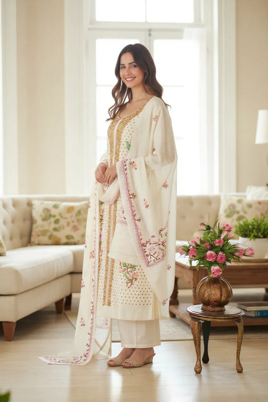 Women Woolen Kashmiri Suits Semi Pashmina