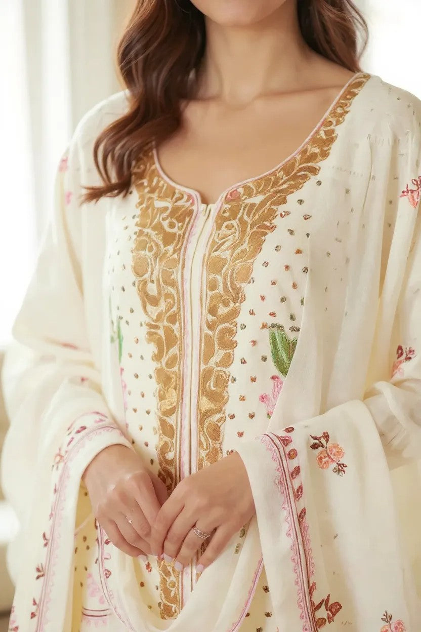 Women Woolen Kashmiri Suits Semi Pashmina