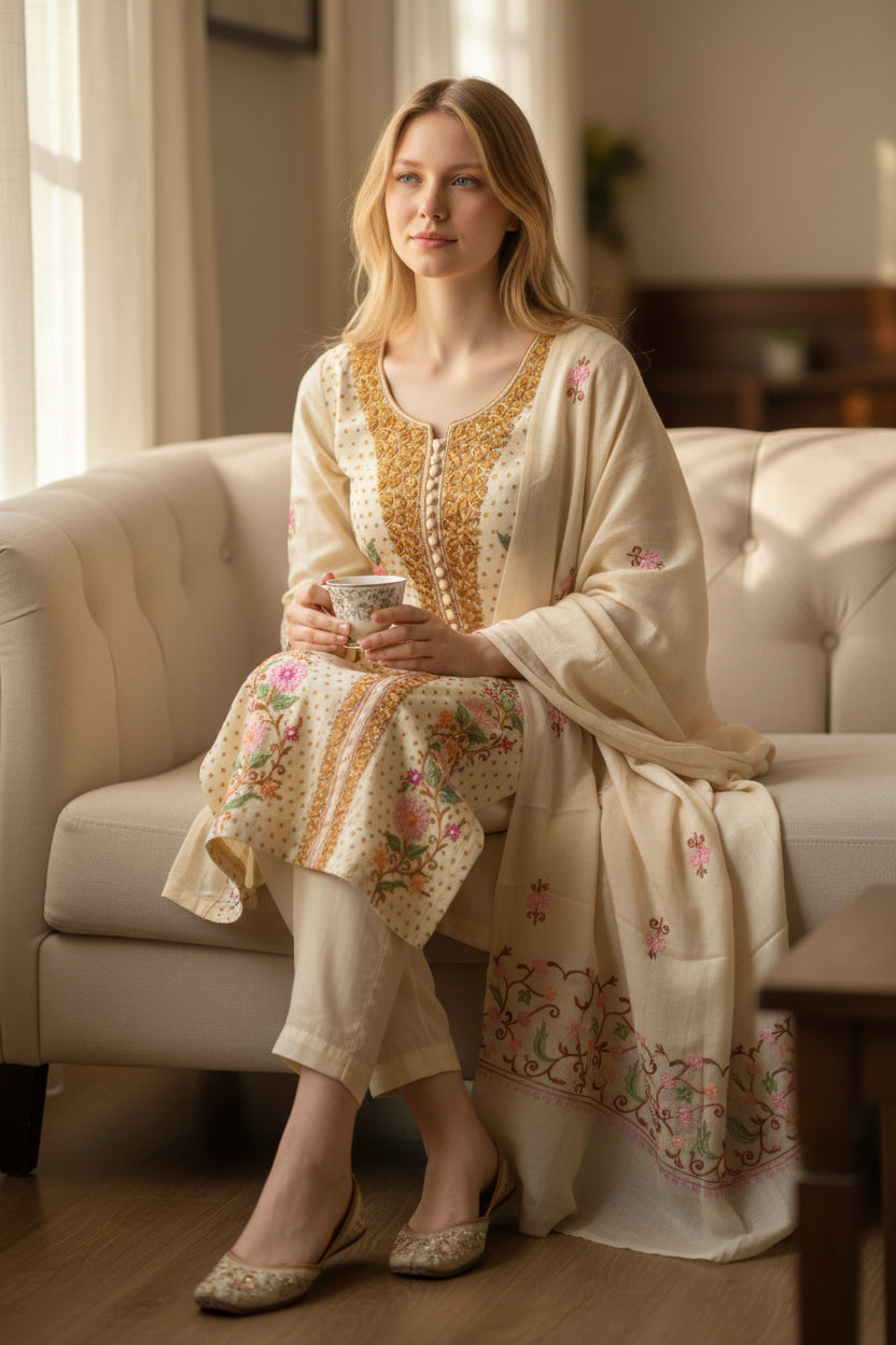 Kashmir Gallery Women Woolen Kashmiri Suits Semi Pashmina