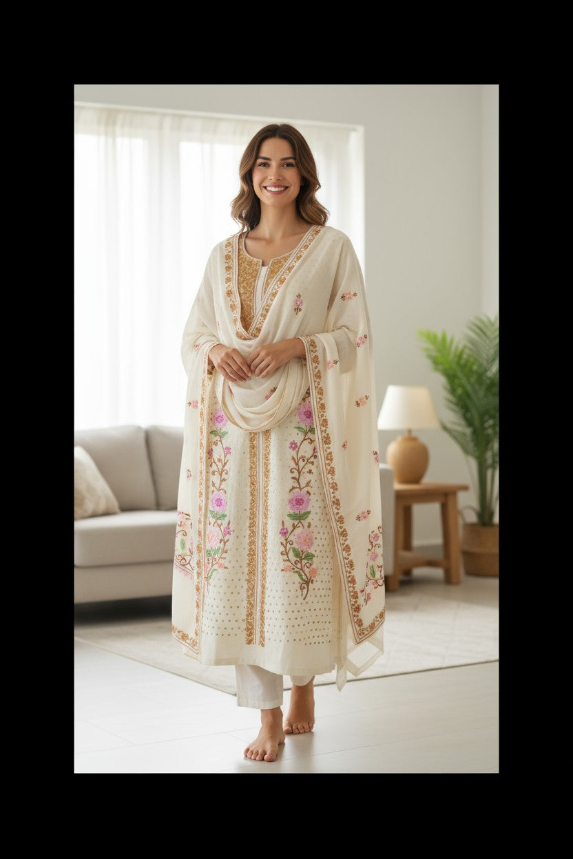 Women Woolen Kashmiri Suits Semi Pashmina