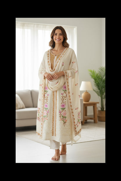 Women Woolen Kashmiri Suits Semi Pashmina