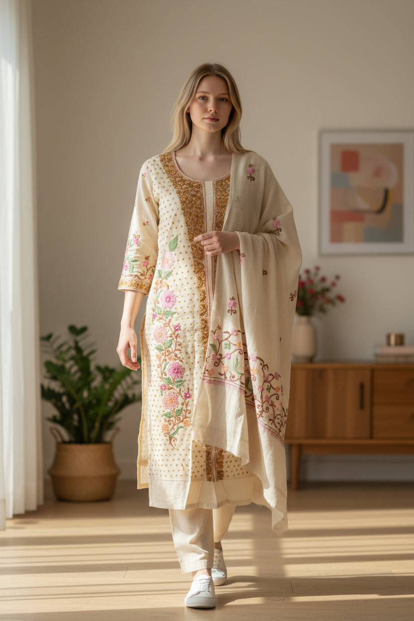 Kashmir Gallery Women Woolen Kashmiri Suits Semi Pashmina