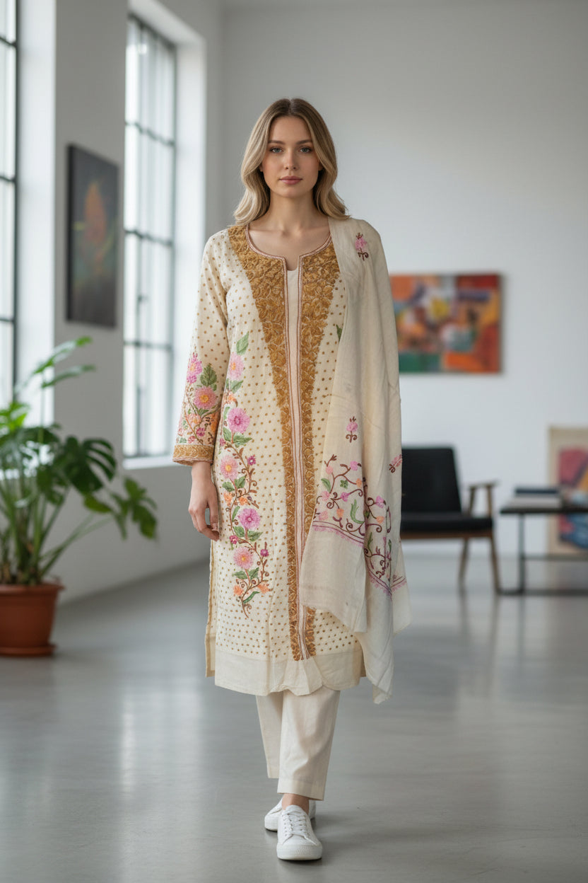 Kashmir Gallery Women Woolen Kashmiri Suits Semi Pashmina