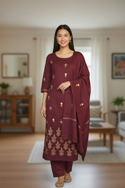 Kashmir Gallery Women Woolen Kashmiri Suits Semi Pashmina