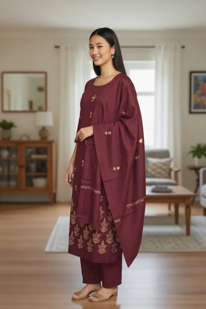 Kashmir Gallery Women Woolen Kashmiri Suits Semi Pashmina
