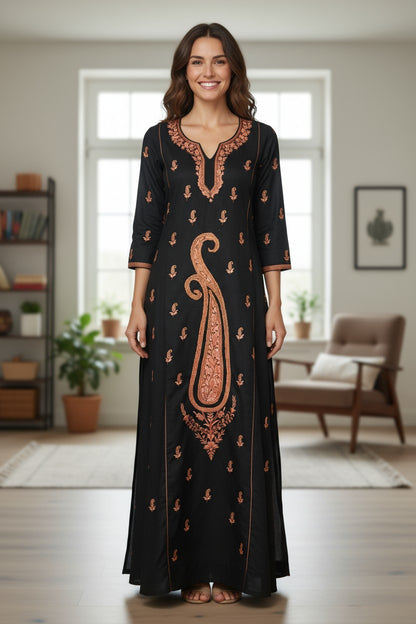Women Woolen Kashmiri Suits Semi Pashmina (Black-3)